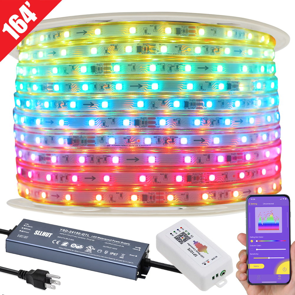 DC24V 16.4-100ft WS2811 Addressable Color Chasing LED Strip Light Kit - Waterproof IP67 Transparent Tube - Length, Music Controller optional